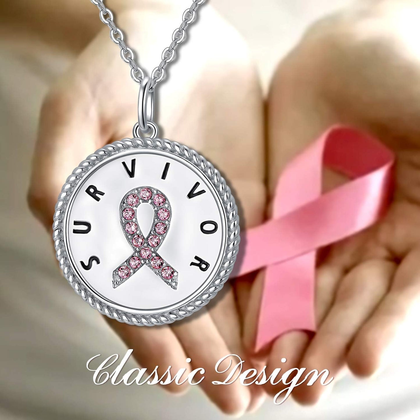Sterling Silver Cancer Survivor Necklace Breast Ovarian Cancer Patient Gifts