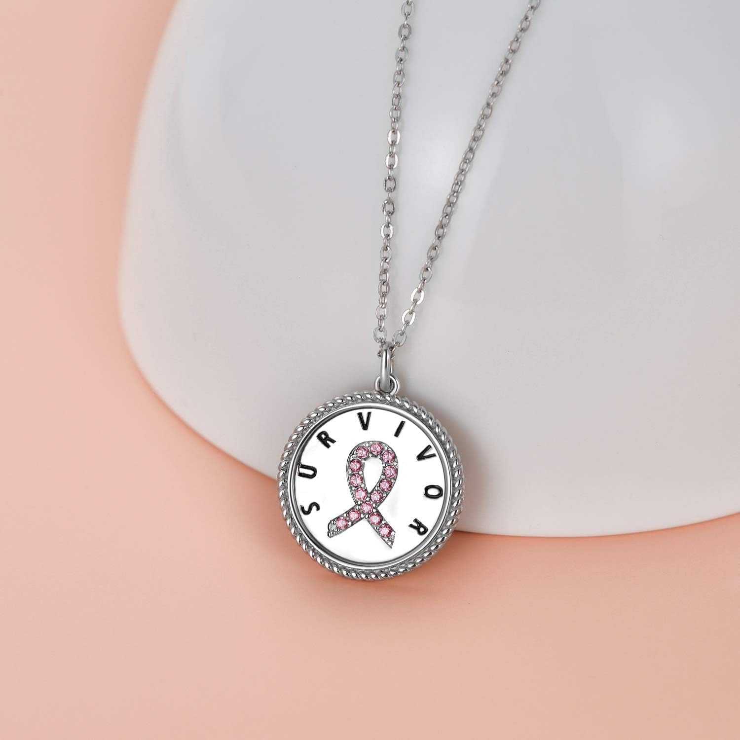 Sterling Silver Cancer Survivor Necklace Breast Ovarian Cancer Patient Gifts