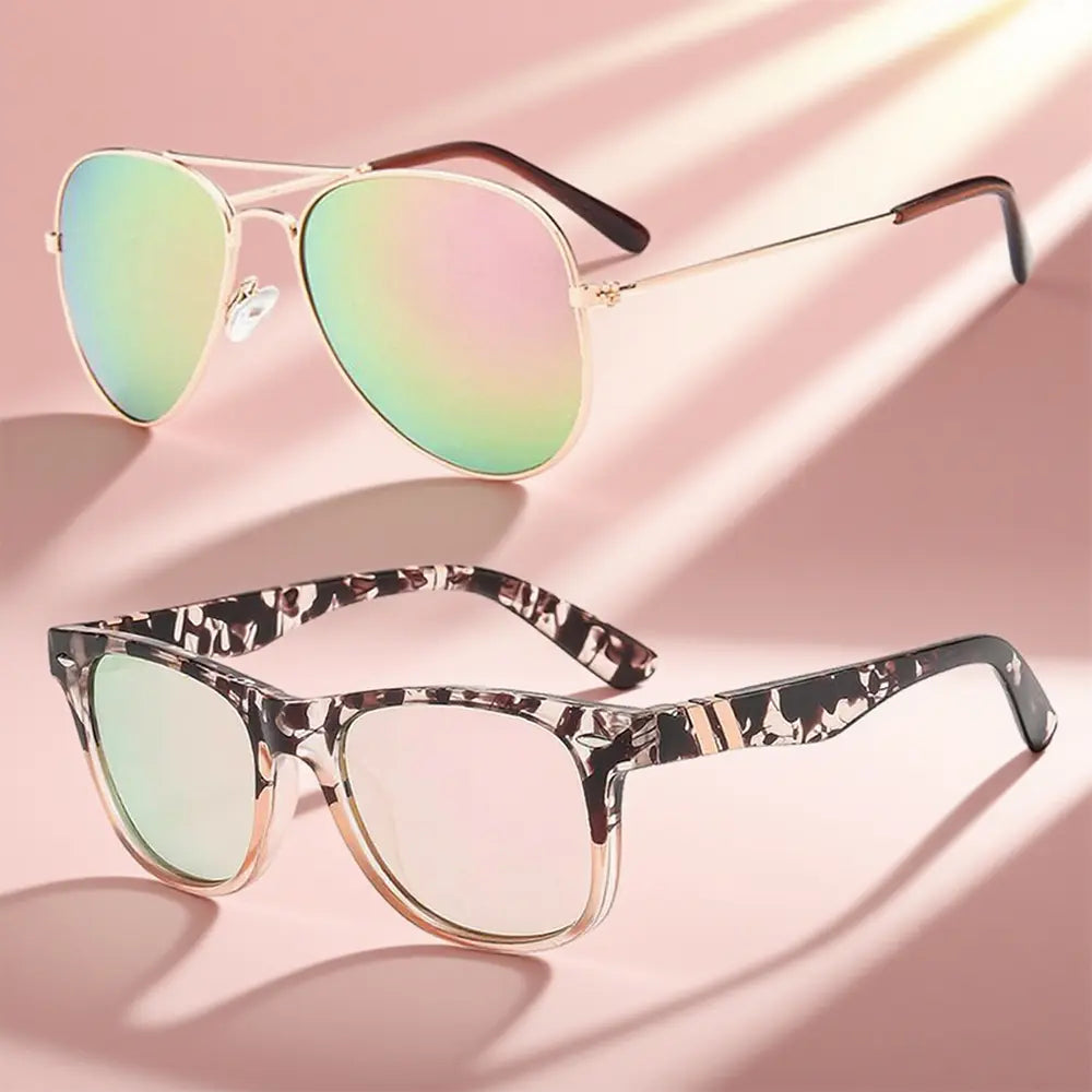 2Pcs Modern Rich Girl Sunglasses, Cute Unisex Trendy Casual Tortoiseshell Sunglasses for Everyday Use, Chic Metal Frame Cat Eye Sunglasses, Aviator Sunglasses, Outdoor Activities Travel Lightweight Durable UV Protection Tinted Lenses Sunglasses