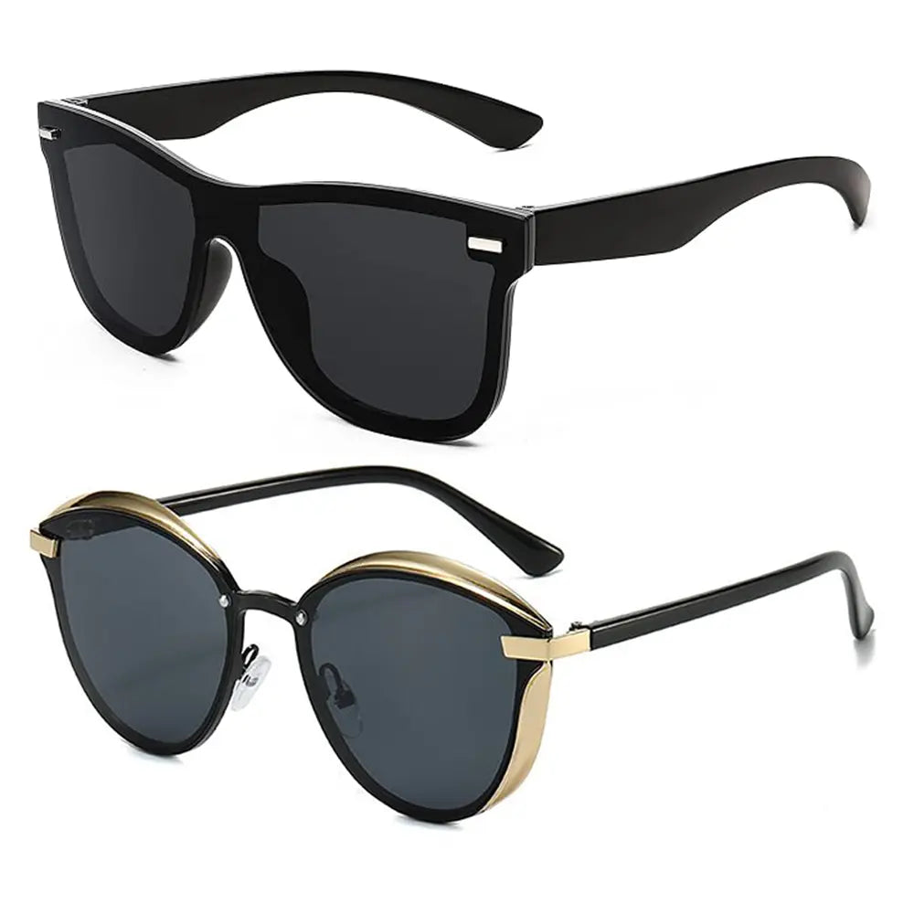 2Pcs Modern Rich Girl Sunglasses, Cute Unisex Trendy Casual Tortoiseshell Sunglasses for Everyday Use, Chic Metal Frame Cat Eye Sunglasses, Aviator Sunglasses, Outdoor Activities Travel Lightweight Durable UV Protection Tinted Lenses Sunglasses