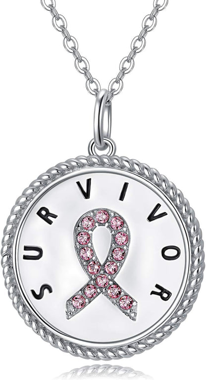 Sterling Silver Cancer Survivor Necklace Breast Ovarian Cancer Patient Gifts